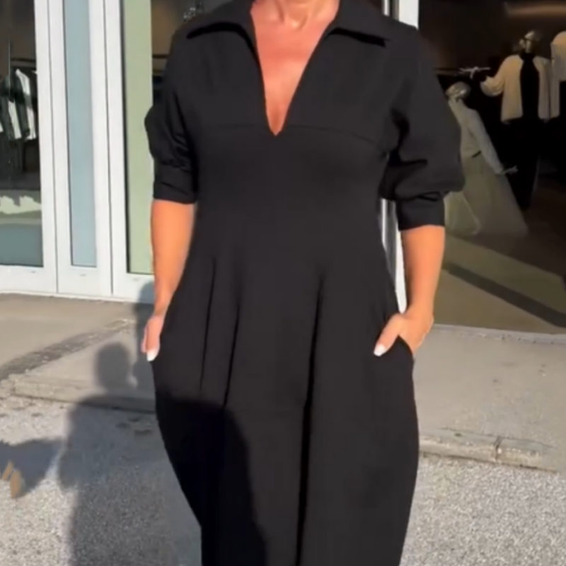 Sabina – Elegancka sukienka midi z dekoltem w serek