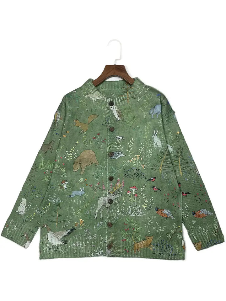 HIYA | Przytulny dzianinowy kardigan z leśnym, naturą inspirowanym wzorem