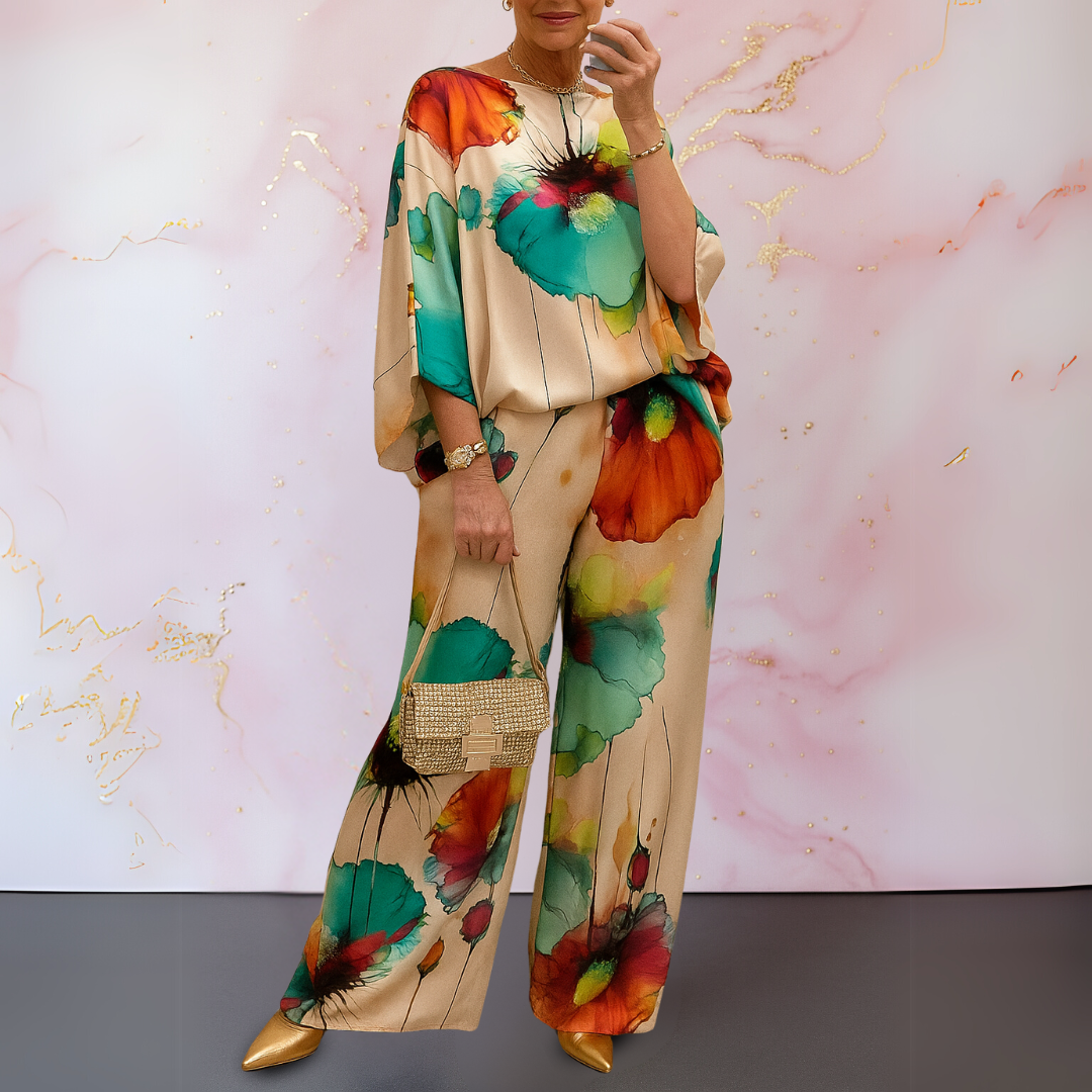 Marieta – Satynowy komplet dwuczęściowy dla pewnych siebie kobiet