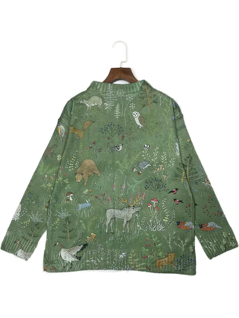 HIYA | Przytulny dzianinowy kardigan z leśnym, naturą inspirowanym wzorem