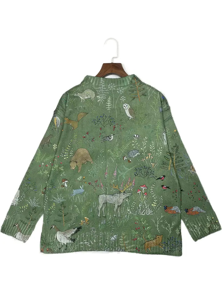 HIYA | Przytulny dzianinowy kardigan z leśnym, naturą inspirowanym wzorem